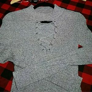 FEEE Gray lace up sweater top